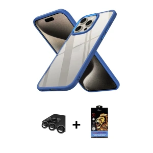 ieg™ iPhone 15 Pro Kılıf Nova Işık Serisi - Siyah Buffer Hayalet Cam Ekran Koruyucu + Raze Metal Kamera Lens - TMGI