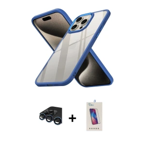 ieg™ iPhone 15 Pro Kılıf Nova Işık Serisi - Siyah Joko 5D Cam + Raze Metal Kamera Lens - LT