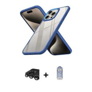 ieg™ iPhone 15 Pro Kılıf Nova Işık Serisi - Siyah Joko Magic 5D Cam + Raze Metal Kamera Lens - TMGI