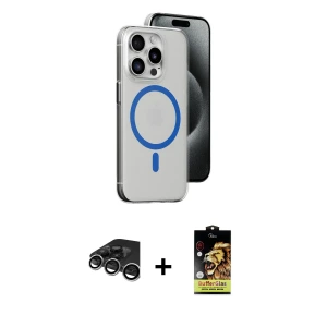 ieg™ iPhone 15 Pro Kılıf Odak Form Özel Seri - Siyah Buffer Cam Ekran Koruyucu + Raze Metal Kamera Lens - GS