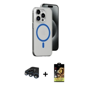 ieg™ iPhone 15 Pro Kılıf Odak Form Özel Seri - Siyah Buffer Cam Ekran Koruyucu + Raze Metal Kamera Lens - LT