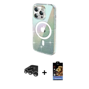 ieg™ iPhone 15 Pro Kılıf Odak Modern Serisi - Siyah Buffer Hayalet Cam Ekran Koruyucu + Raze Metal Kamera Lens - GS