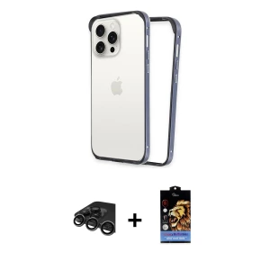 ieg™ iPhone 15 Pro Kılıf Pusula Asil Koleksiyonu - Siyah Buffer Hayalet Cam Ekran Koruyucu + Raze Metal Kamera Lens - TMGI
