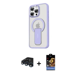 ieg™ iPhone 15 Pro Kılıf Pusula Doku Koleksiyonu - Siyah Buffer Hayalet Cam Ekran Koruyucu + Raze Metal Kamera Lens - LT