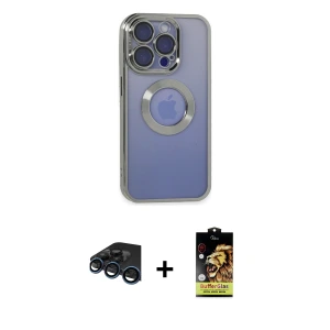 ieg™ iPhone 15 Pro Kılıf Pusula Form - Siyah Buffer Cam Ekran Koruyucu + Raze Metal Kamera Lens - LT