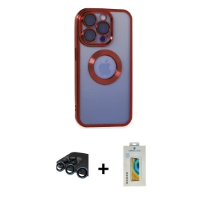 ieg™ iPhone 15 Pro Kılıf Pusula Form - Siyah Polymer Nano Ekran Koruyucu + Raze Metal Kamera Lens - LT
