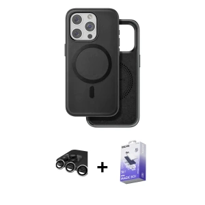 ieg™ iPhone 15 Pro Kılıf Pusula Işık Koleksiyonu - Siyah Bilvis 5in1 5D Magic Hayalet Cam Ekran Koruyucu + Raze Metal Kamera Lens - GS