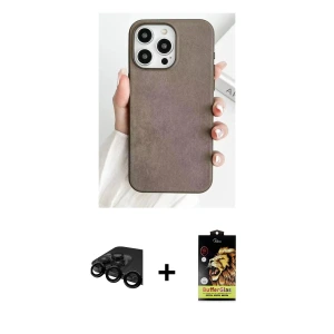 ieg™ iPhone 15 Pro Kılıf Pusula Modern - Siyah Buffer Cam Ekran Koruyucu + Raze Metal Kamera Lens - SH