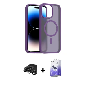 ieg™ iPhone 15 Pro Kılıf Siluet Minimal Prime - Siyah Bilvis 5in1 5D Magic Hayalet Cam Ekran Koruyucu + Raze Metal Kamera Lens - TMGI