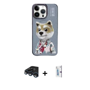 ieg™ iPhone 15 Pro Kılıf Siluet Modern Özel Seri - Siyah Bilvis 0.18mm Plus Cam Ekran Koruyucu + Raze Metal Kamera Lens - LT