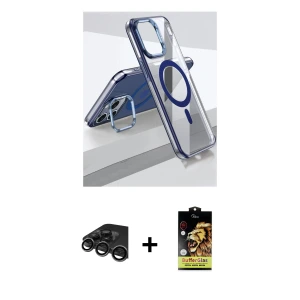 ieg™ iPhone 15 Pro Kılıf Vadi Çizgi Özel Seri - Siyah Buffer Cam Ekran Koruyucu + Raze Metal Kamera Lens - TMGI