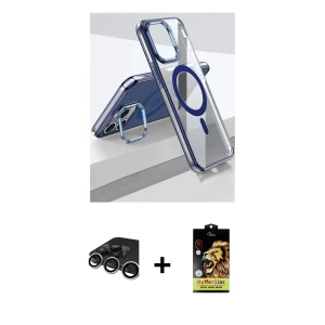 ieg™ iPhone 15 Pro Kılıf Vadi Çizgi Özel Seri - Siyah Buffer Cam Ekran Koruyucu + Raze Metal Kamera Lens - GS