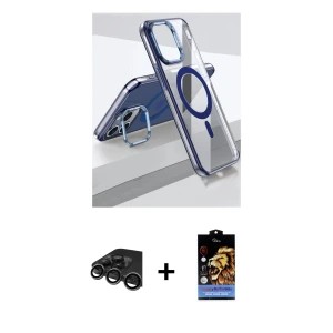 ieg™ iPhone 15 Pro Kılıf Vadi Çizgi Özel Seri - Siyah Buffer Hayalet Cam Ekran Koruyucu + Raze Metal Kamera Lens - TMGI