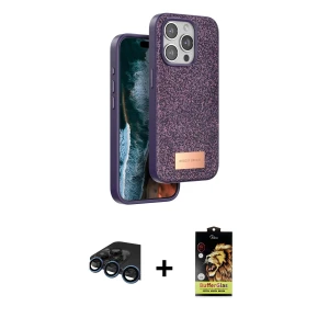 ieg™ iPhone 15 Pro Kılıf Vadi Klasik Serisi - Siyah Buffer Cam Ekran Koruyucu + Raze Metal Kamera Lens - LT