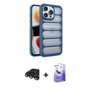 ieg™ iPhone 15 Pro Kılıf Yadigar Doku Özel Seri - Siyah Bilvis 5in1 5D Magic Hayalet Cam Ekran Koruyucu + Raze Metal Kamera Lens - TMGI