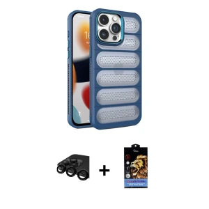 ieg™ iPhone 15 Pro Kılıf Yadigar Doku Özel Seri - Siyah Buffer Hayalet Cam Ekran Koruyucu + Raze Metal Kamera Lens - SH