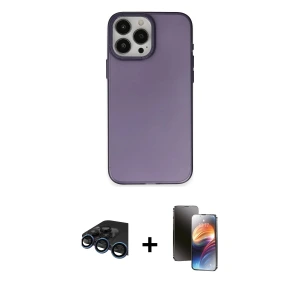 ieg™ iPhone 15 Pro Max Kılıf Ahenk Çizgi Prime - Siyah 3D Antistatik Mat Seramik Nano Ekran Koruyucu + Raze Metal Kamera Lens - LT