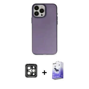 ieg™ iPhone 15 Pro Max Kılıf Ahenk Çizgi Prime - Siyah Bilvis 5in1 5D Magic Hayalet Cam Ekran Koruyucu + PVD Metal Kamera Lens - GI