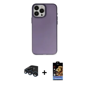 ieg™ iPhone 15 Pro Max Kılıf Ahenk Çizgi Prime - Siyah Buffer Hayalet Cam Ekran Koruyucu + Raze Metal Kamera Lens - LT