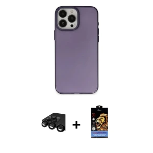 ieg™ iPhone 15 Pro Max Kılıf Ahenk Çizgi Prime - Siyah Buffer Hayalet Cam Ekran Koruyucu + Raze Metal Kamera Lens - SH
