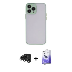 ieg™ iPhone 15 Pro Max Kılıf Ahenk Çizgi Serisi - Siyah Bilvis 5in1 5D Magic Hayalet Cam Ekran Koruyucu + Raze Metal Kamera Lens - TMGI