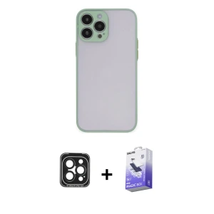 ieg™ iPhone 15 Pro Max Kılıf Ahenk Çizgi Serisi - Siyah Bilvis 5in1 5D Magic Hayalet Cam Ekran Koruyucu + PVD Metal Kamera Lens - SH