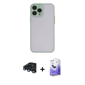 ieg™ iPhone 15 Pro Max Kılıf Ahenk Çizgi Serisi - Siyah Bilvis 5in1 5D Magic Hayalet Cam Ekran Koruyucu + Raze Metal Kamera Lens - LT