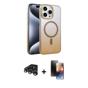 ieg™ iPhone 15 Pro Max Kılıf Ahenk Doku Özel Seri - Siyah 3D Antistatik Mat Seramik Nano Ekran Koruyucu + Raze Metal Kamera Lens - GS