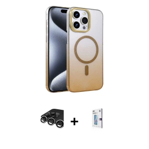 ieg™ iPhone 15 Pro Max Kılıf Ahenk Doku Özel Seri - Siyah Bilvis 0.18mm Plus Cam Ekran Koruyucu + Raze Metal Kamera Lens - GS