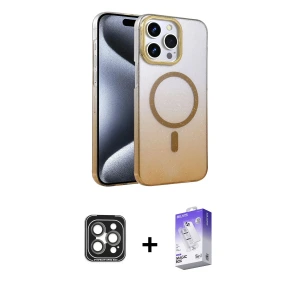 ieg™ iPhone 15 Pro Max Kılıf Ahenk Doku Özel Seri - Siyah Bilvis 5in1 3D Magic Cam Ekran Koruyucu + PVD Metal Kamera Lens - GI