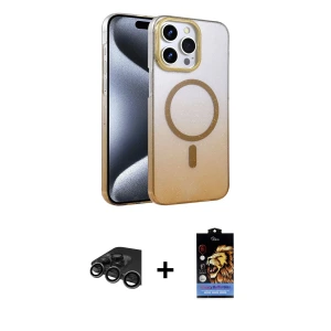 ieg™ iPhone 15 Pro Max Kılıf Ahenk Doku Özel Seri - Siyah Buffer Hayalet Cam Ekran Koruyucu + Raze Metal Kamera Lens - TMGI