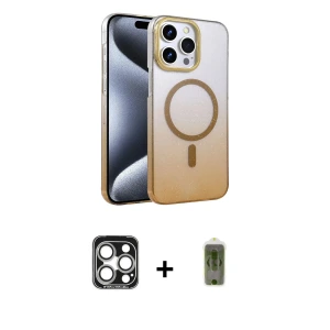 ieg™ iPhone 15 Pro Max Kılıf Ahenk Doku Özel Seri - Siyah Joko Magic 5D Hayalet Cam + PVD Metal Kamera Lens - GS
