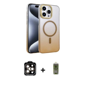 ieg™ iPhone 15 Pro Max Kılıf Ahenk Doku Özel Seri - Siyah Joko Magic 5D Hayalet Cam + PVD Metal Kamera Lens - TU