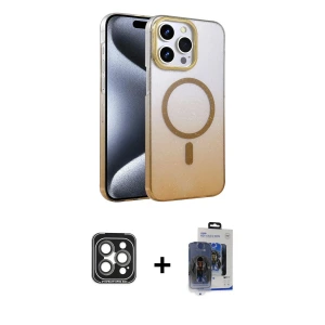 ieg™ iPhone 15 Pro Max Kılıf Ahenk Doku Özel Seri - Siyah Vanessa Magic Cam + PVD Metal Kamera Lens - GI