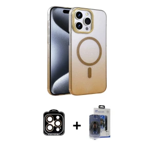ieg™ iPhone 15 Pro Max Kılıf Ahenk Doku Özel Seri - Siyah Vanessa Magic Cam + PVD Metal Kamera Lens - TU
