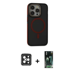 ieg™ iPhone 15 Pro Max Kılıf Ahenk Form Serisi - Şeffaf 360 Full Body Arka Koruyucu + PVD Metal Kamera Lens - SH