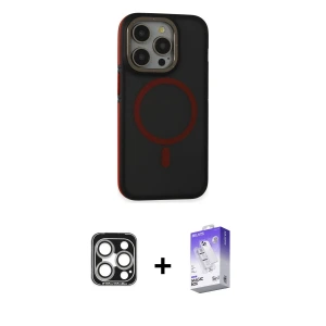 ieg™ iPhone 15 Pro Max Kılıf Ahenk Form Serisi - Siyah Bilvis 5in1 3D Magic Cam Ekran Koruyucu + PVD Metal Kamera Lens - GS