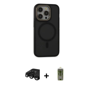 ieg™ iPhone 15 Pro Max Kılıf Ahenk Form Serisi - Siyah Joko Magic 5D Hayalet Cam + Raze Metal Kamera Lens - SH