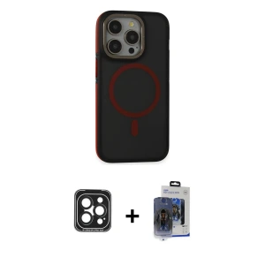 ieg™ iPhone 15 Pro Max Kılıf Ahenk Form Serisi - Siyah Vanessa Magic Cam + PVD Metal Kamera Lens - SH