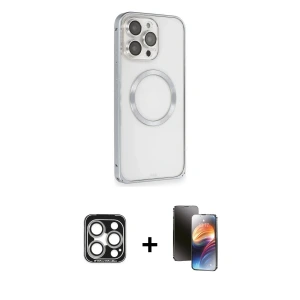 ieg™ iPhone 15 Pro Max Kılıf Ahenk Işık Serisi - Siyah 3D Antistatik Mat Seramik Nano Ekran Koruyucu + PVD Metal Kamera Lens - GS