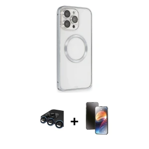 ieg™ iPhone 15 Pro Max Kılıf Ahenk Işık Serisi - Siyah 3D Antistatik Mat Seramik Nano Ekran Koruyucu + Raze Metal Kamera Lens - LT