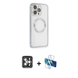 ieg™ iPhone 15 Pro Max Kılıf Ahenk Işık Serisi - Siyah 3D Antistatik Seramik Nano Ekran Koruyucu + PVD Metal Kamera Lens - GI