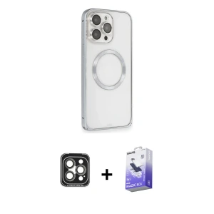 ieg™ iPhone 15 Pro Max Kılıf Ahenk Işık Serisi - Siyah Bilvis 5in1 5D Magic Hayalet Cam Ekran Koruyucu + PVD Metal Kamera Lens - GI