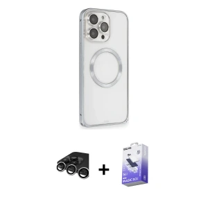 ieg™ iPhone 15 Pro Max Kılıf Ahenk Işık Serisi - Siyah Bilvis 5in1 5D Magic Hayalet Cam Ekran Koruyucu + Raze Metal Kamera Lens - GS