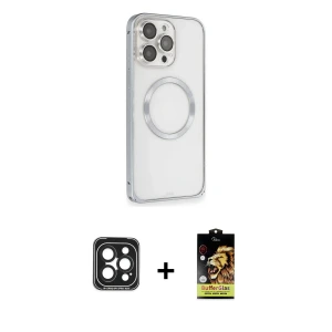 ieg™ iPhone 15 Pro Max Kılıf Ahenk Işık Serisi - Siyah Buffer Cam Ekran Koruyucu + PVD Metal Kamera Lens - SH