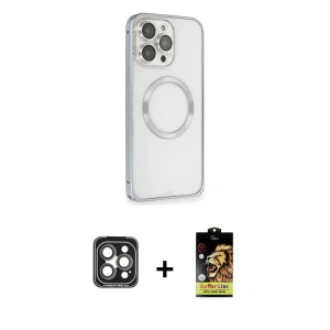 ieg™ iPhone 15 Pro Max Kılıf Ahenk Işık Serisi - Siyah Buffer Cam Ekran Koruyucu + PVD Metal Kamera Lens - GI