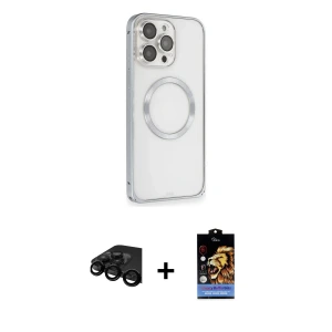 ieg™ iPhone 15 Pro Max Kılıf Ahenk Işık Serisi - Siyah Buffer Hayalet Cam Ekran Koruyucu + Raze Metal Kamera Lens - SH
