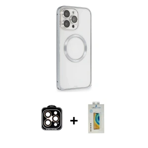 ieg™ iPhone 15 Pro Max Kılıf Ahenk Işık Serisi - Siyah Polymer Nano Ekran Koruyucu + PVD Metal Kamera Lens - TU