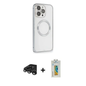 ieg™ iPhone 15 Pro Max Kılıf Ahenk Işık Serisi - Siyah Polymer Nano Ekran Koruyucu + Raze Metal Kamera Lens - TMGI