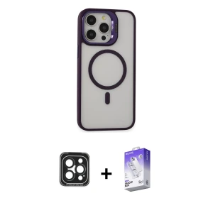 ieg™ iPhone 15 Pro Max Kılıf Ahenk Klasik Özel Seri - Siyah Bilvis 5in1 3D Magic Cam Ekran Koruyucu + PVD Metal Kamera Lens - SH